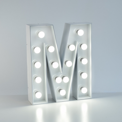 Marquee Letter M 1.2m White Metal with Lights HIRE