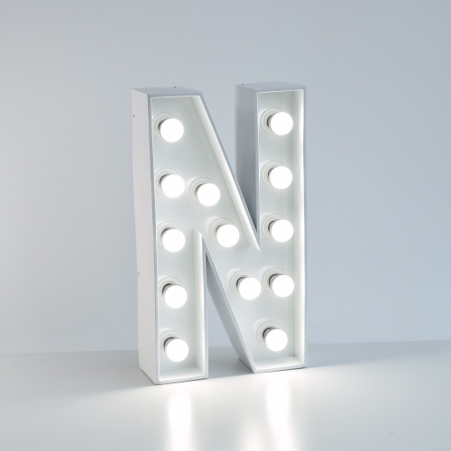 Marquee Letter N 1.2m White Metal with Lights HIRE