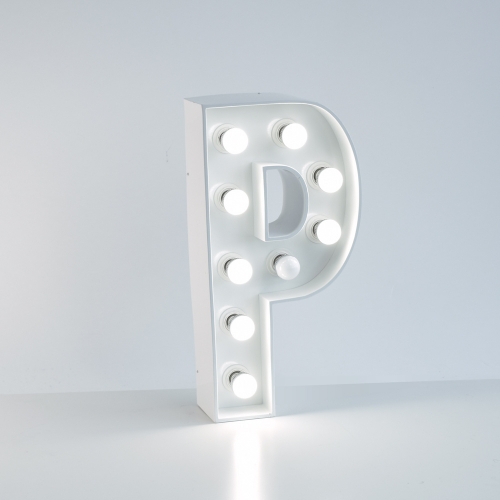 Marquee Letter P 1.2m White Metal with Lights HIRE