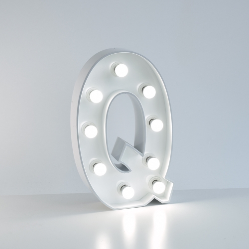 Marquee Letter Q 1.2m White Metal with Lights HIRE