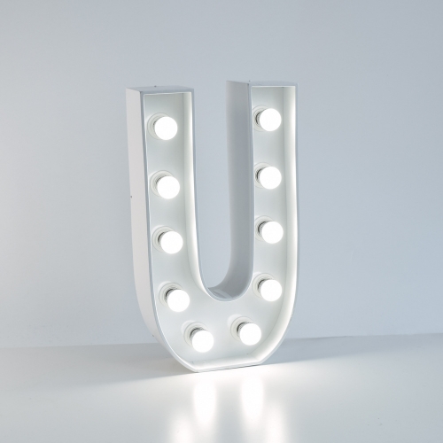 Marquee Letter U 1.2m White Metal with Lights HIRE