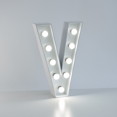 Marquee Letter V 1.2m White Metal with Lights HIRE