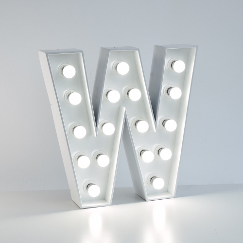 Marquee Letter W 1.2m White Metal with Lights HIRE