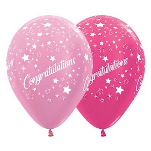 Balloon Latex 28cm Congratulations Pinks Pk 25