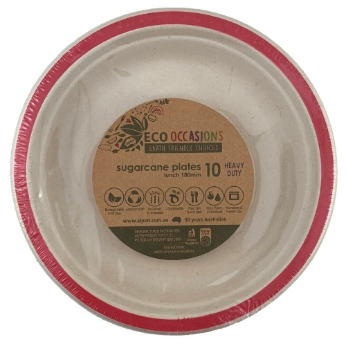 Sugar Cane Plate Red 18cm Pk 10