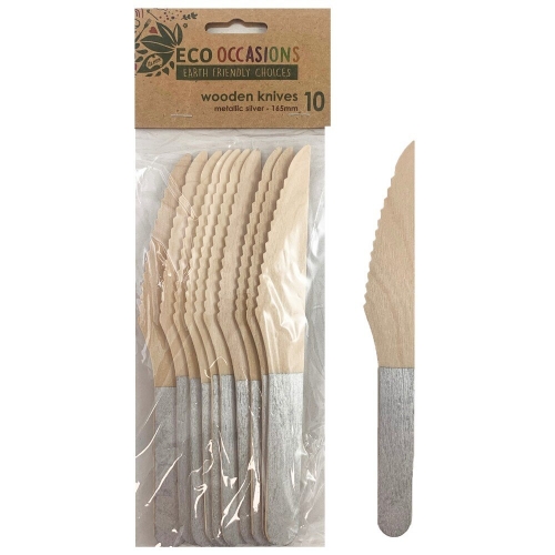 Knife Wooden Silver Pk 10 CLEARANCE