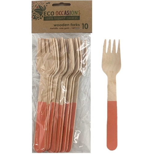 Fork Wooden Rose Gold Pk 10 CLEARANCE
