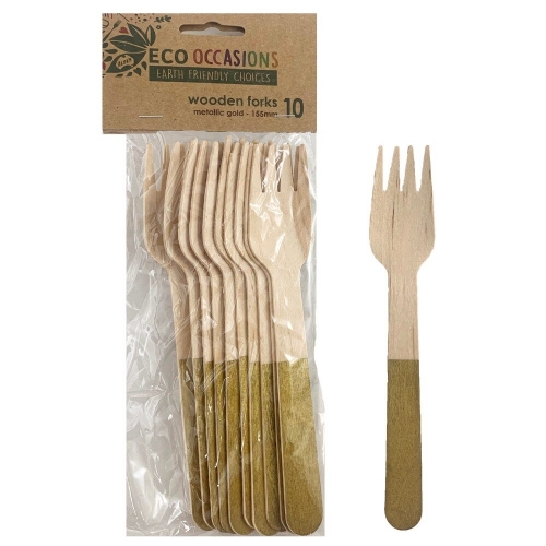 Fork Wooden Gold Pk 10 CLEARANCE