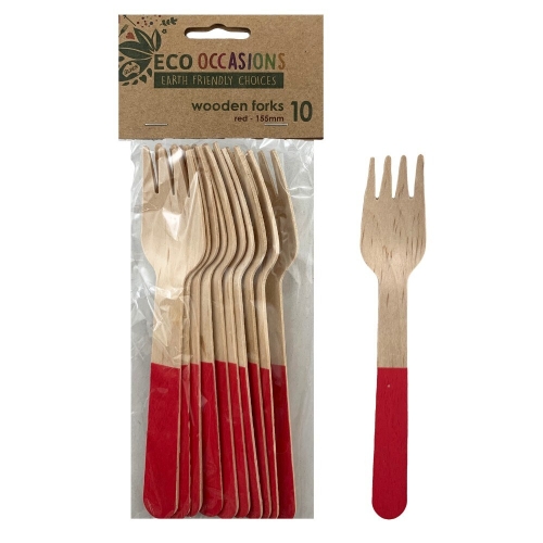 Fork Wooden Red Pk 10