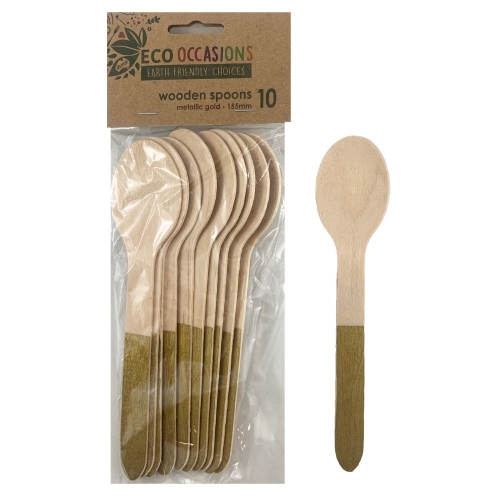 Spoon Wooden Gold Pk 10 CLEARANCE