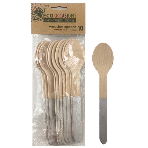 Spoon Wooden Silver Pk 10 CLEARANCE