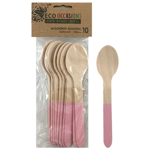 Spoon Wooden Light Pink Pk 10