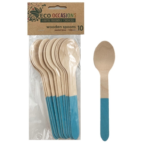 Spoon Wooden Light Blue Pk 10