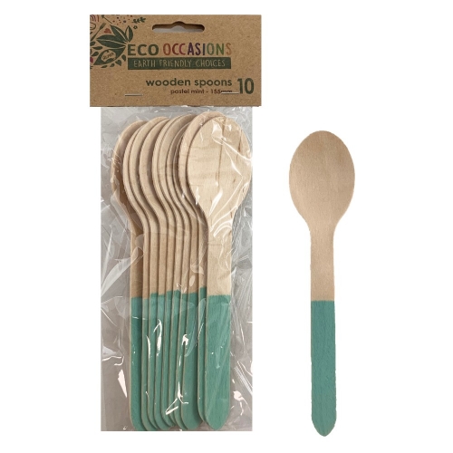 Spoon Wooden Mint Green Pk 10 CLEARANCE