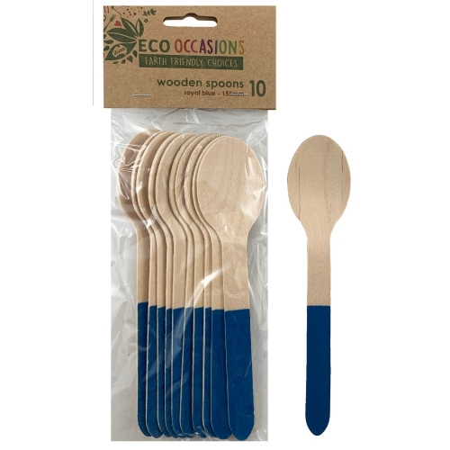 Spoon Wooden Royal Blue Pk 10