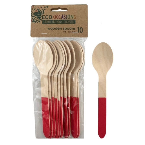 Spoon Wooden Red Pk 10