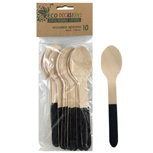 Spoon Wooden Black Pk 10