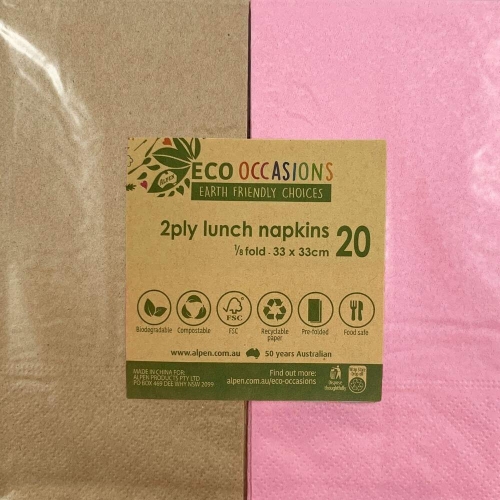 Napkin Lunch Light Pink/Kraft Pk 20