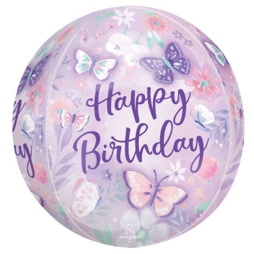Balloon Foil Orbz Birthday Flutters 38cm x 40cm Ea