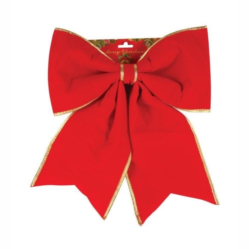 Christmas Bow Velvet Red with Gold Trim 40cm Ea