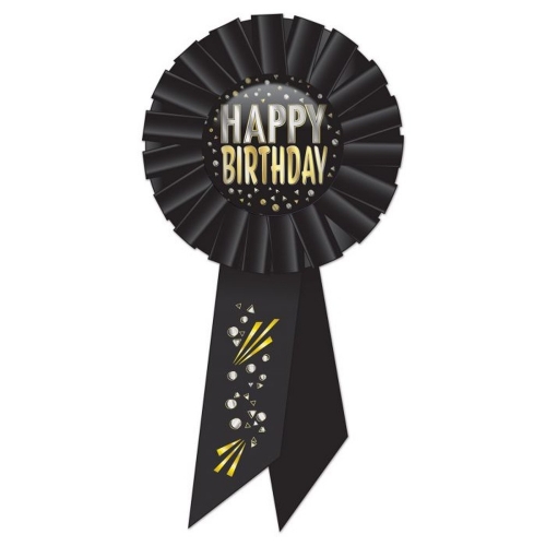 Ribbon Happy Birthday Black & Gold Award 16cm Ea