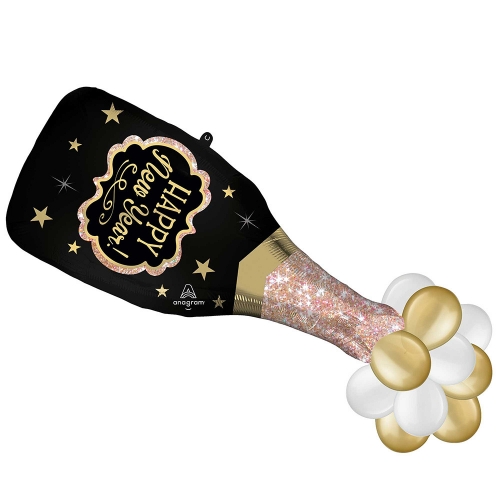 Balloon Foil SuperShape & Latex Bubbly New Year Bottle 1.1m Ea