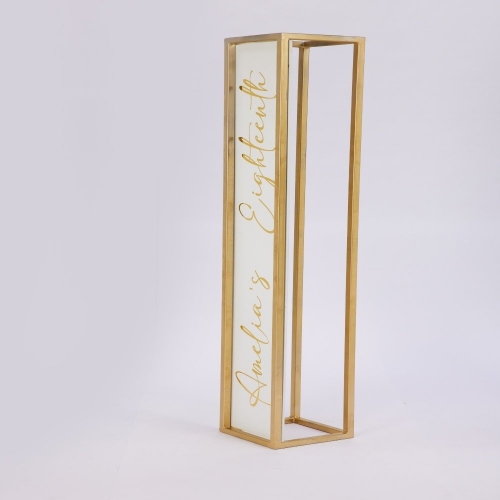 Column Frame Metal Gold 1.8m with Personalised Sign Insert HIRE