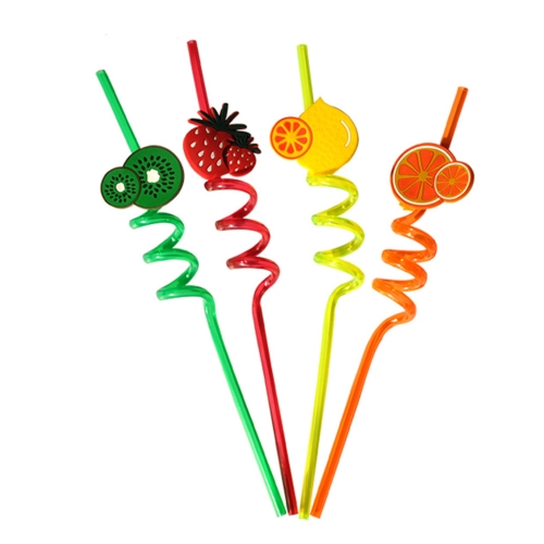 Straw Reusable Spiral with Fruit 26cm Pk 4