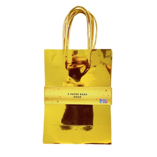 Gift Bag Paper Metallic Gold 21cm Pk 4