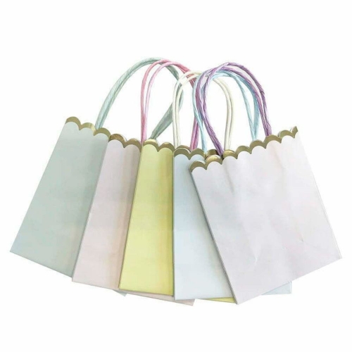 Gift Bag Paper Pastel with Gold Scollop 15cm Pk 5