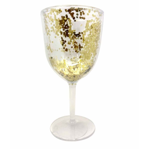 Garden Party Wine Glass Gold Glitter 428ml Ea CLEARANCE
