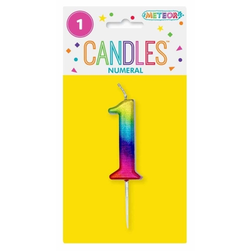 Candle Pick Numeral Mini 1 Rainbow 8cm Ea
