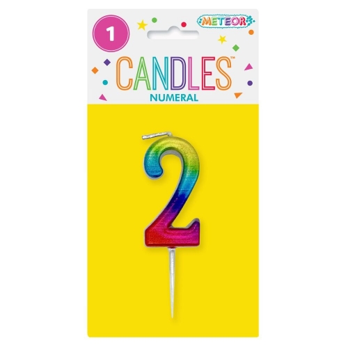 Candle Pick Numeral Mini 2 Rainbow 8cm Ea