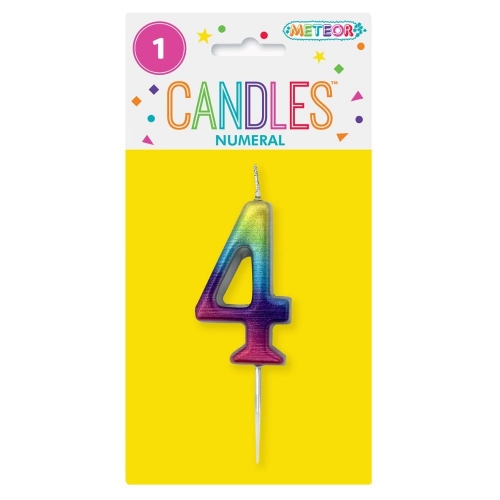 Candle Pick Numeral Mini 4 Rainbow 8cm Ea
