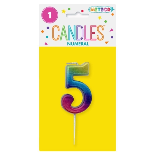 Candle Pick Numeral Mini 5 Rainbow 8cm Ea
