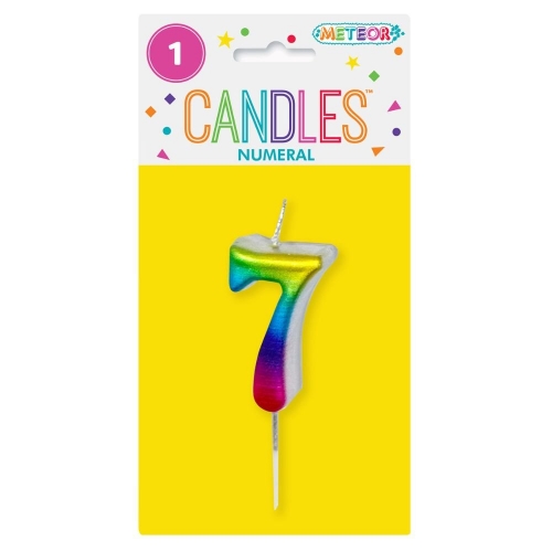 Candle Pick Numeral Mini 7 Rainbow 8cm Ea