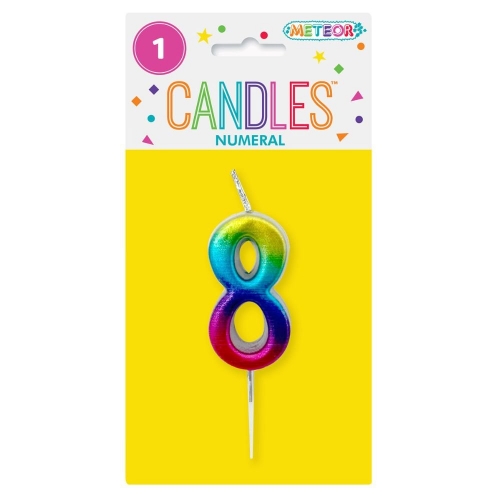 Candle Pick Numeral Mini 8 Rainbow 8cm Ea