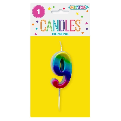 Candle Pick Numeral Mini 9 Rainbow 8cm Ea