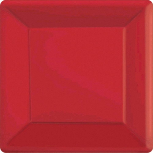 Plate Paper Snack Square 17cm Red Pk 20