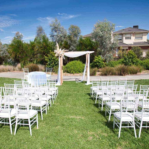 Wedding Ceremony Pak2 Tiffany, Arbour with Draping, Floral Piece,Chairs, and Sig