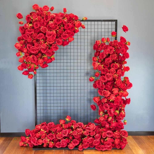 Floral Set of 3 Artificial Foliage with Red Flowers 1.3m HIRE